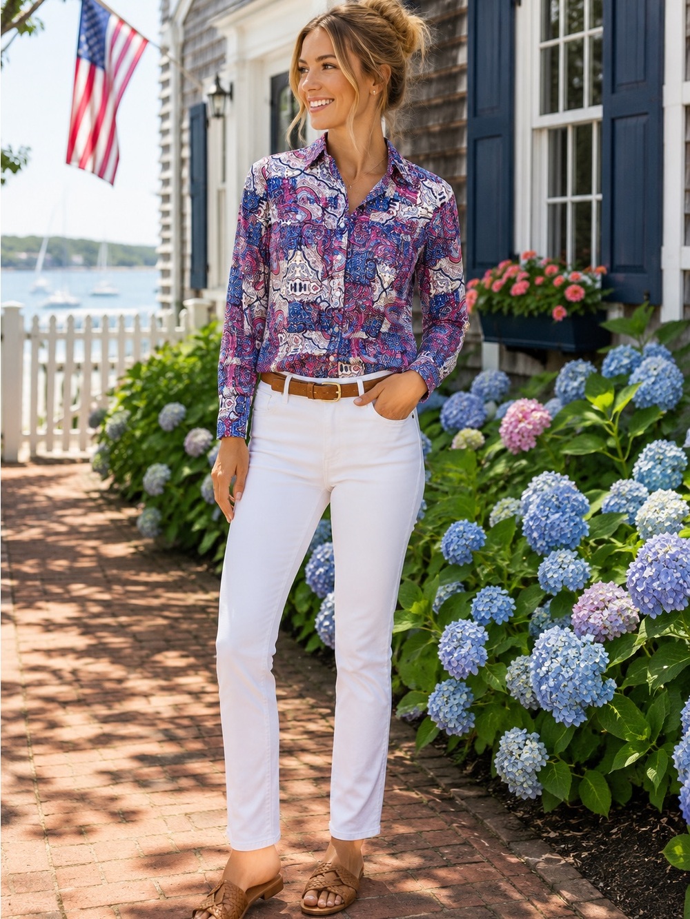 Jones New York Sport Paisley Button Front Shirt Women’s Small Pink Blue Y2K Boho